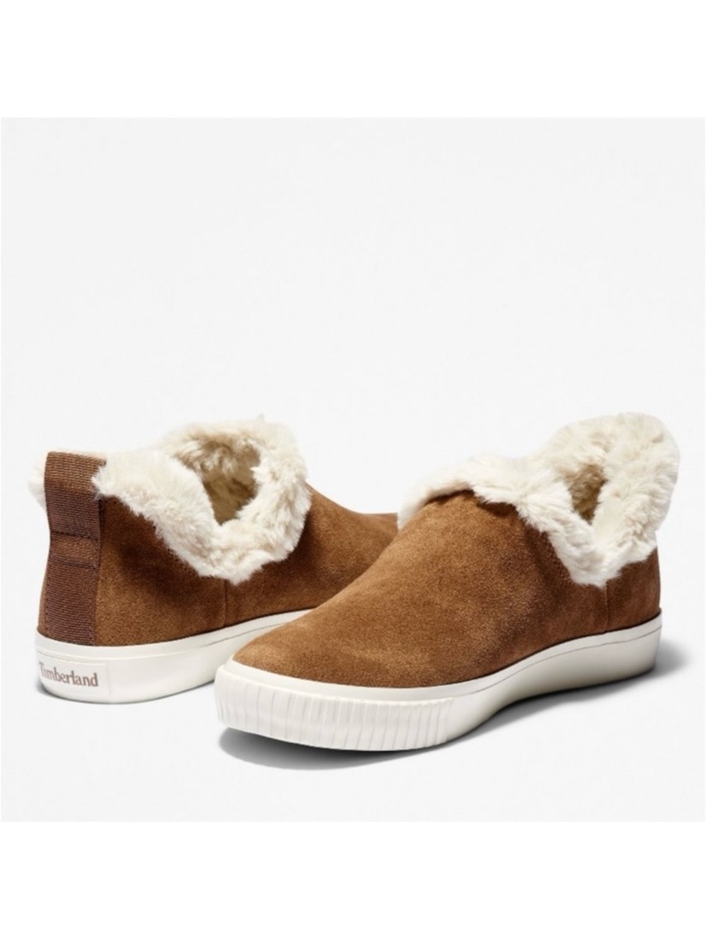 Timberland Woman’s Tan Rust Suede Faux Fur Ankle Slip On Sneaker Booties Sz 6.5